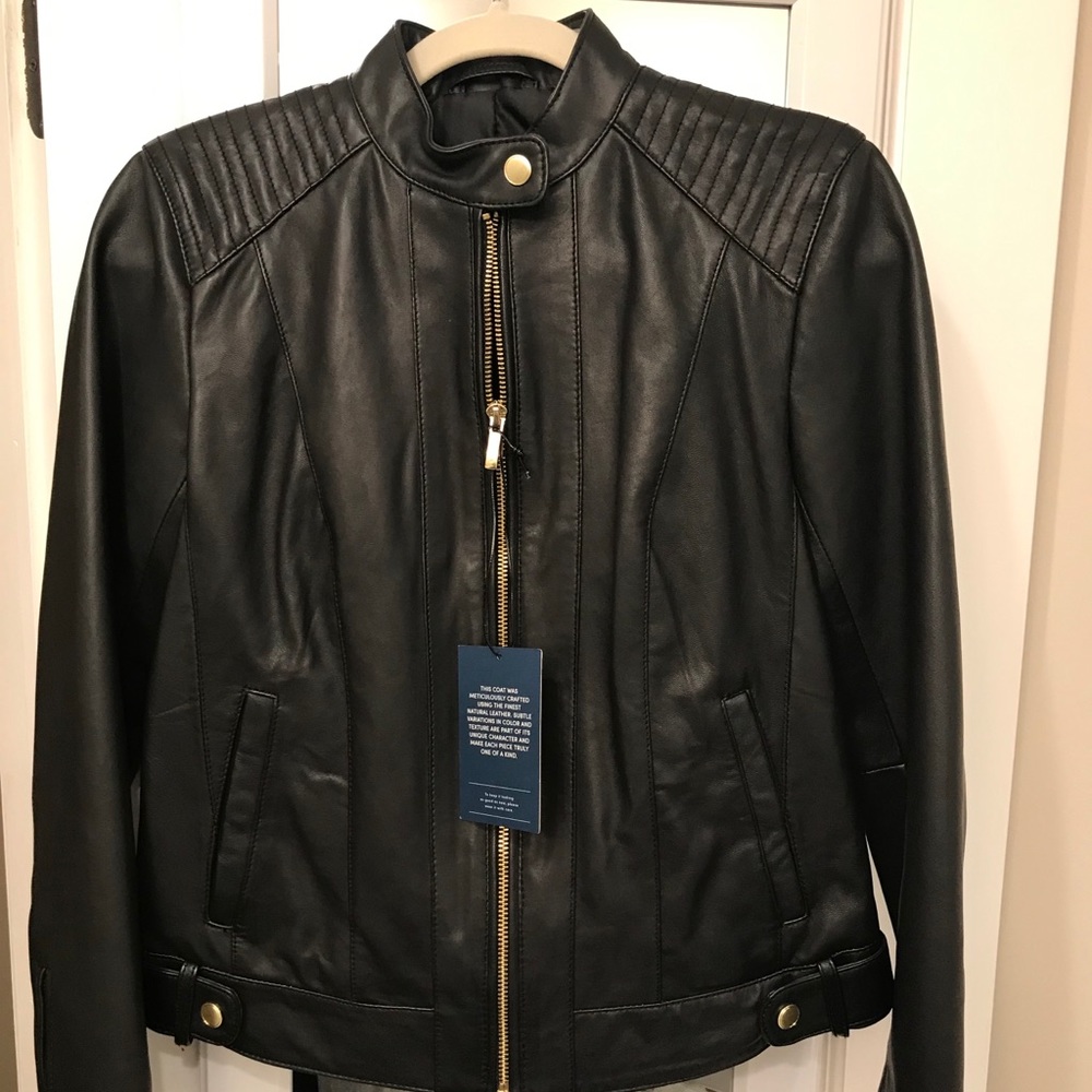 NWT XS black Cole Haan leather coat women